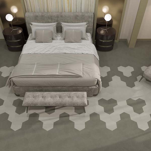 Lucida Surfaces LUCIDA SURFACES, MosaiCore Pewter Hexagon 8.8 in. x10.375 in. 3mm 28MIL Glue Down Luxury Vinyl Tiles , 99PK - SC-4158PLT