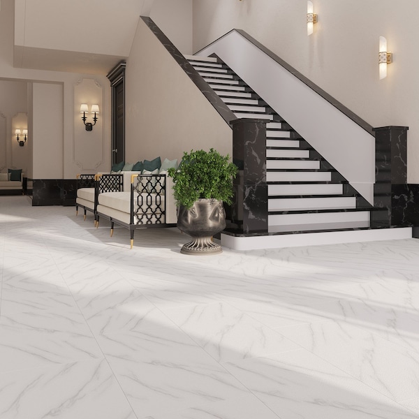 Lucida Surfaces LUCIDA SURFACES, PresCore Carrara 12 in. x24 in. 2mm 12MIL Glue Down Luxury Vinyl Tiles , 66PK - PC-1122PLT