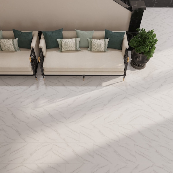 Lucida Surfaces LUCIDA SURFACES, PresCore Carrara 12 in. x24 in. 2mm 12MIL Glue Down Luxury Vinyl Tiles , 66PK - PC-1122PLT