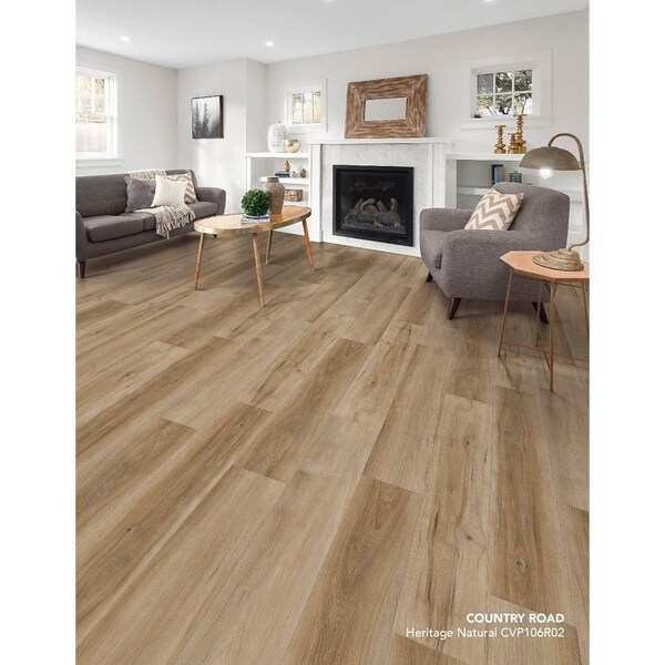 Healthier Choice Flooring Flooring Plank, 60 in L, 9 in W, Pressed Bevel Edge, Stone Polymer Composite/Vinyl, 6PK - CVP106R02