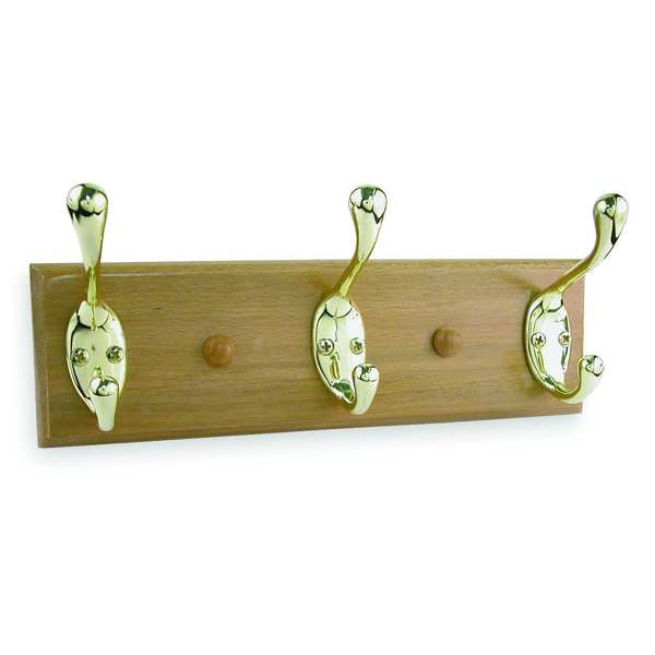 Zoro Select Coat and Garment Rack, 3 Hook, Brass, 10 In - 1XNH7