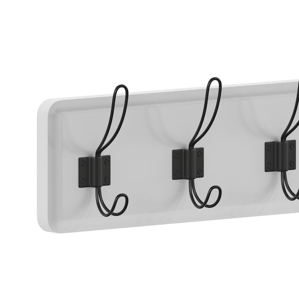 Flash Furniture Daly Wall Mounted 24 Inch Solid White Solid Pine Wood Storage Rack w/5 Hooks - HGWA-SCR-5-SLDWHT-GG