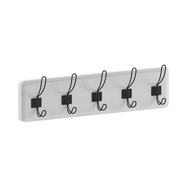 Flash Furniture Daly Wall Mounted 24 Inch Solid White Solid Pine Wood Storage Rack w/5 Hooks - HGWA-SCR-5-SLDWHT-GG
