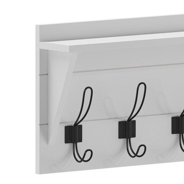 Flash Furniture Daly Wall Mounted 24 Inch Solid Pine Wood Storage Rack w/Upper Shelf and 5 Hooks, Solid White - HGWA-CR-5-SLDWHT-GG
