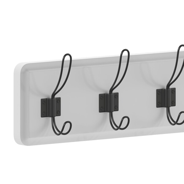 Flash Furniture Daly Wall Mounted 34 Inch Solid White Pine Wood Storage Rack w/7 Hooks - HGWA-SCR-7-SLDWHT-GG