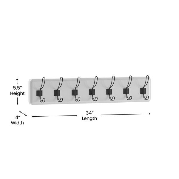 Flash Furniture Daly Wall Mounted 34 Inch Solid White Pine Wood Storage Rack w/7 Hooks - HGWA-SCR-7-SLDWHT-GG