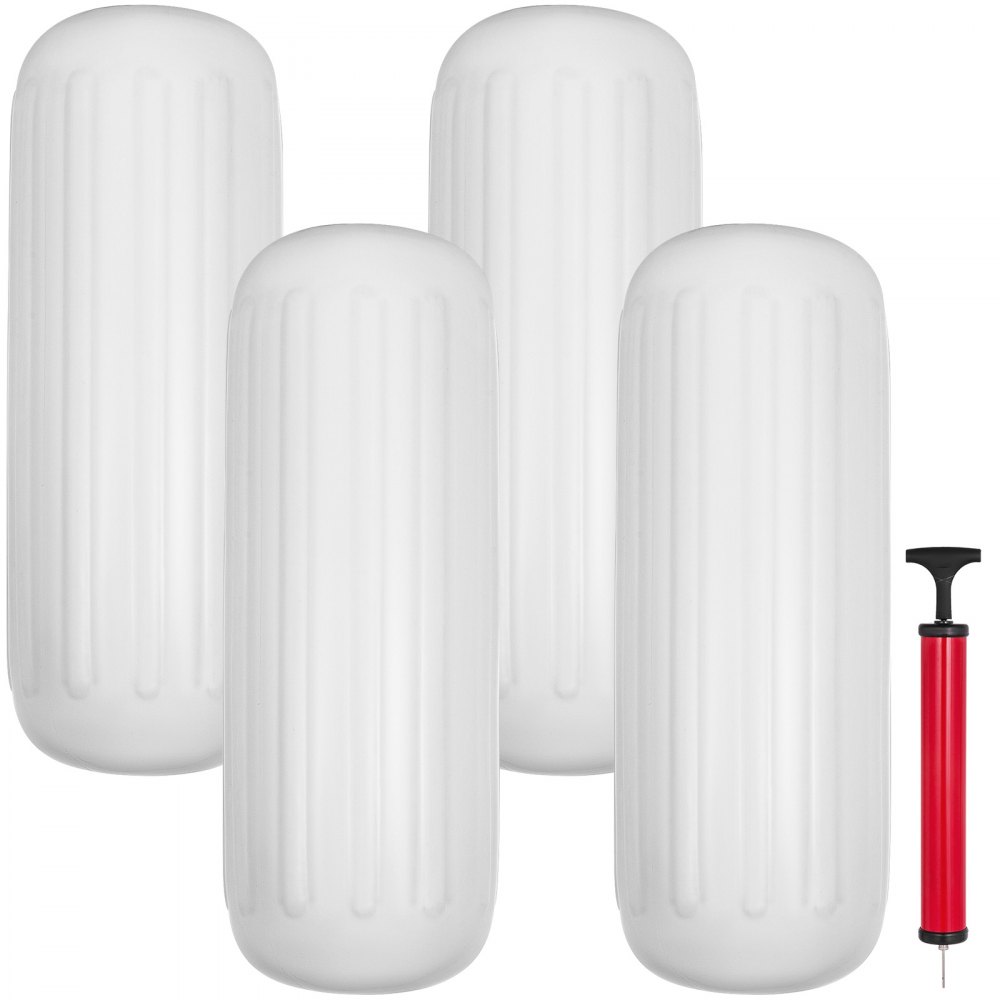 4 NEW RIBBED BOAT FENDERS 10" x 28" WHITE CENTER HOLE BUMPERS MOORING PROTECTION - DNB10X28YCTWBS001V0