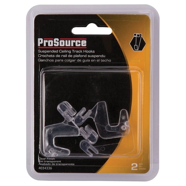 Prosource Ceiling Track Hook, 1.5 in L, 0.35 in H, PVC, Clear, Wall Mount Mounting - GB72733-PS