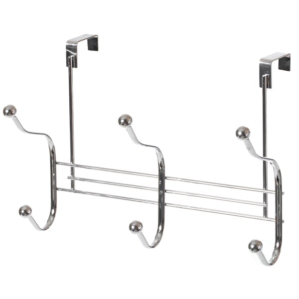 Basicwise Chrome 6 Hook Hanger Organizer, Hang Over The Door Kitchen Vanity Towel Hook, Entryway Coat Rack - QI004051