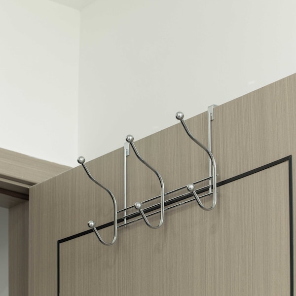 Basicwise Chrome 6 Hook Hanger Organizer, Hang Over The Door Kitchen Vanity Towel Hook, Entryway Coat Rack - QI004051