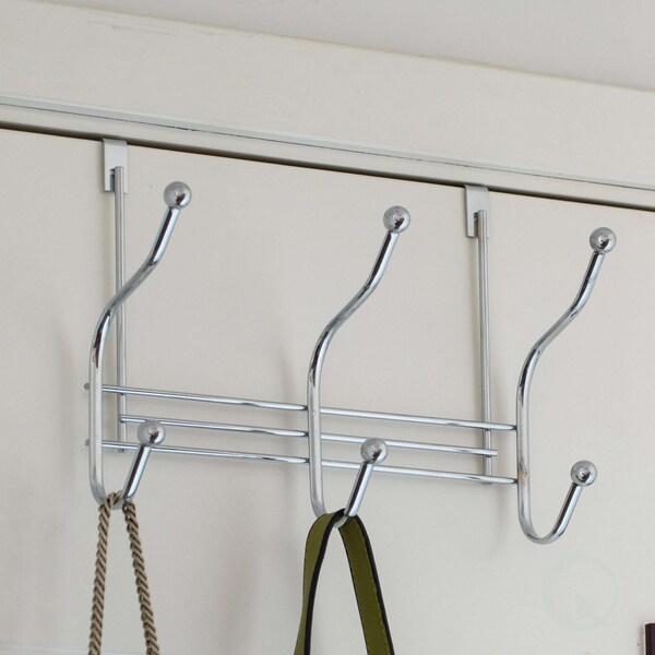 Basicwise Chrome 6 Hook Hanger Organizer, Hang Over The Door Kitchen Vanity Towel Hook, Entryway Coat Rack - QI004051