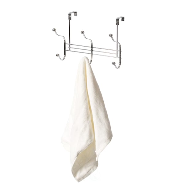 Basicwise Chrome 6 Hook Hanger Organizer, Hang Over The Door Kitchen Vanity Towel Hook, Entryway Coat Rack - QI004051