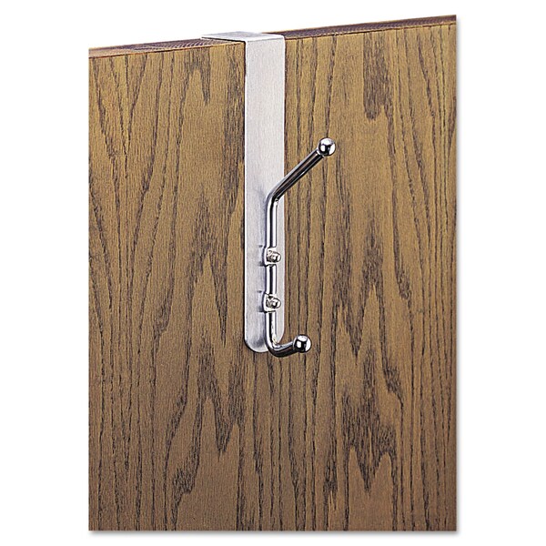 Safco Over-The-Door Double Coat Hook, Chrome-Plated Steel, Satin Alum Base - 4166