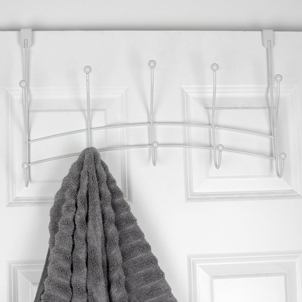 Home Basics Shelby 5 Hook Over the Door Hanging Rack, White - DH47857