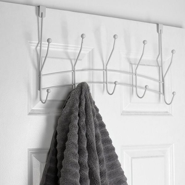 Home Basics Shelby 5 Hook Over the Door Hanging Rack, White - DH47857