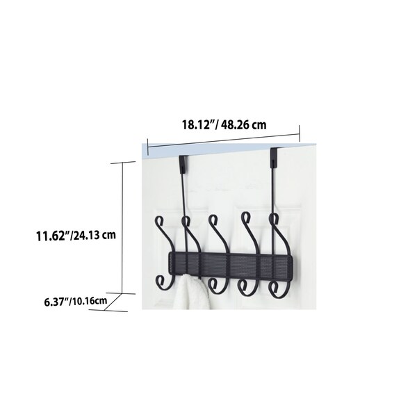 Home Basics Home Basics Shelby 5 Hook Over the Door Hanging Rack, Black - ZOR96199
