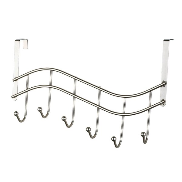Home Basics Home Basics Wave 6 Hook Over the Door Organizing Rack, Satin Nickel - ZOR96208
