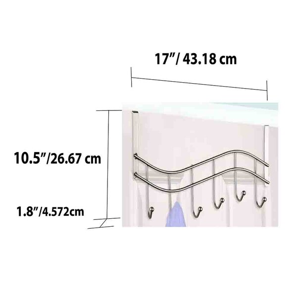 Home Basics Home Basics Wave 6 Hook Over the Door Organizing Rack, Satin Nickel - ZOR96208