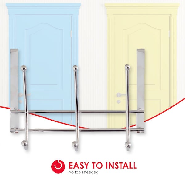 Home Basics Home Basics Chrome Plated Over the Door 3 Double-Hook Hanging Rack - ZOR96209