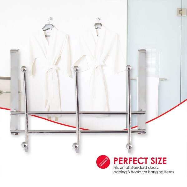 Home Basics Home Basics Chrome Plated Over the Door 3 Double-Hook Hanging Rack - ZOR96209