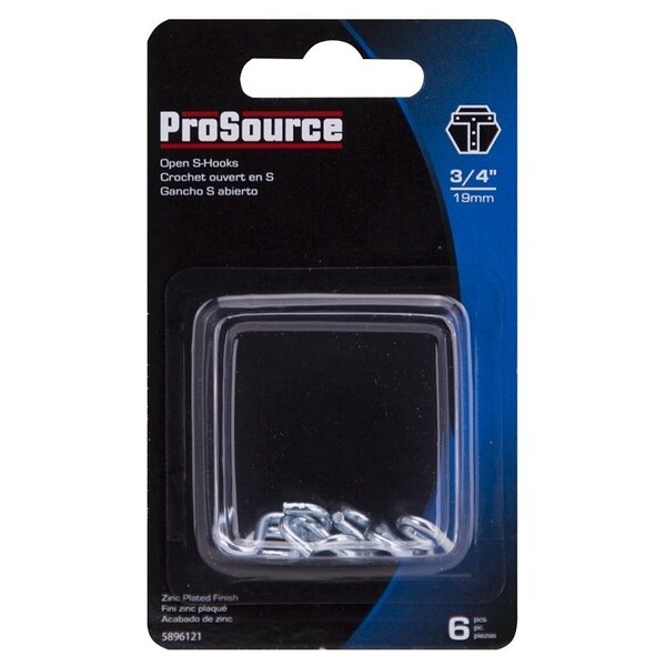 Prosource S-Hook, 10 lb Working Load, 5/64 in Dia Wire, Steel, Zinc - LR-378-PS
