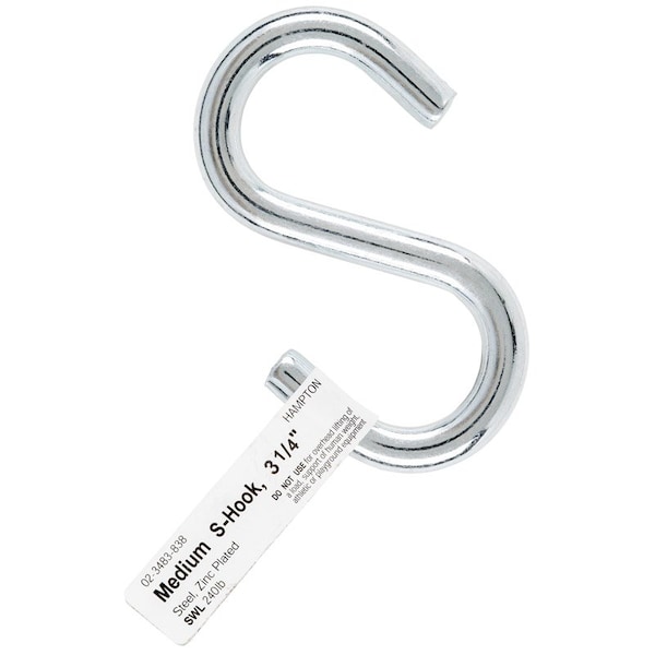 Hampton Hampton Medium Zinc-Plated Silver Steel 3.25 in. L S-Hook 240 lb 1 pk - 02-3483-838