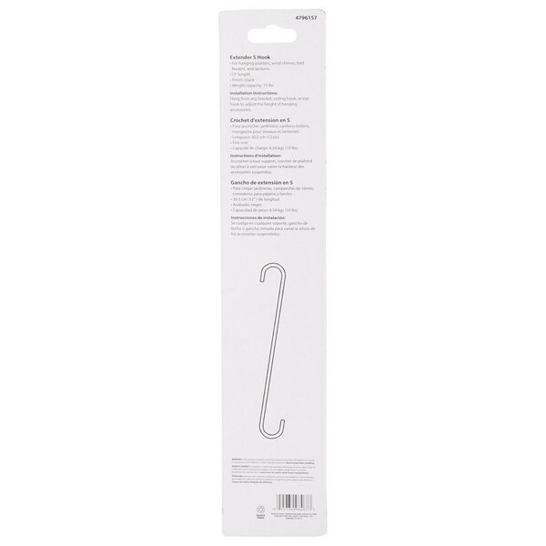 Landscapers Select Extender S-Hook, 12 in H, Steel, Black, Hanging Mounting - GB0123L