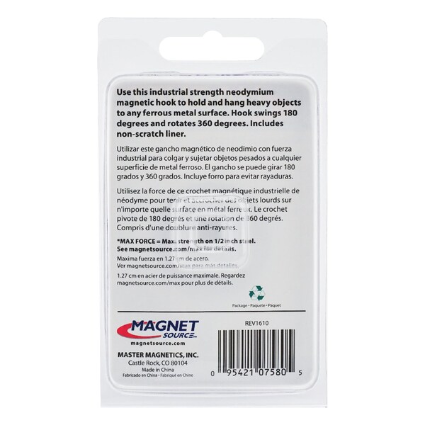Master Magnetics Magnet Source .29 in. L X 1.5 in. W Black Rotating Magnetic Hook 65 lb. pull 1 pc - 07580