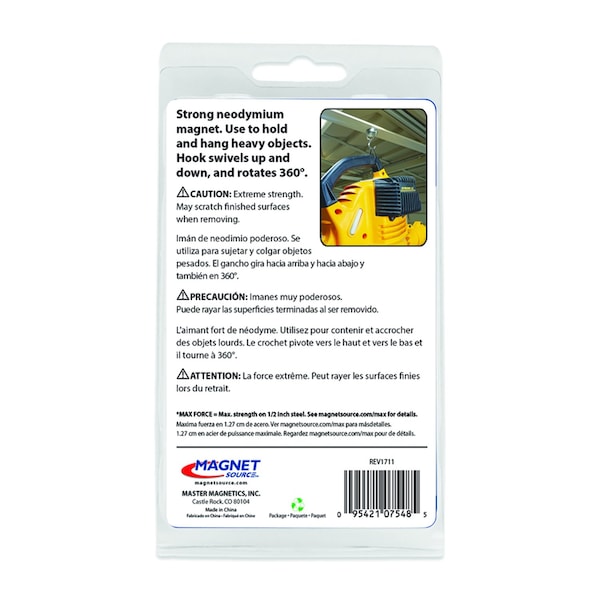 The Magnet Source Magnet Source .5 in. L X 1.5 in. W Silver Magnetic Hook 65 lb. pull 1 pc - 07548