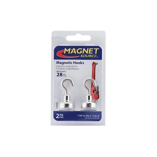 Magnet Source Magnetic Hook 1.4in L X .787in W Silver Neodymium 28 lb. pull Silver Pair - 7632