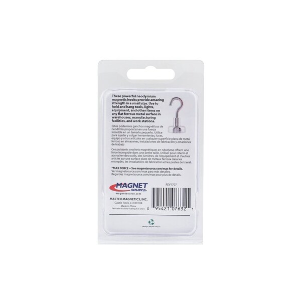 Magnet Source Magnetic Hook 1.4in L X .787in W Silver Neodymium 28 lb. pull Silver Pair - 7632