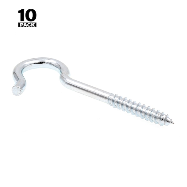 Prime-Line Round Bend Screw Hooks, 3/8 in. X 4-7/8 in., Zinc Plated Steel, PK10 - 9068872
