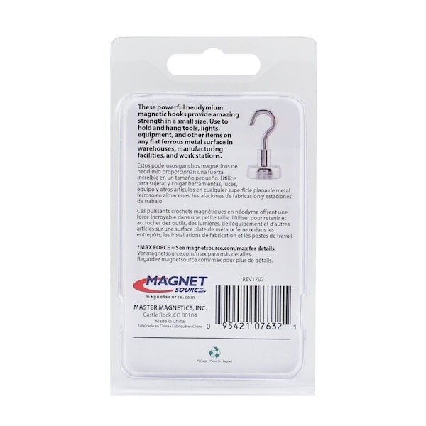 Master Magnetics Magnet Source 1.4 in. L X .787 in. W Silver Magnetic Hook 28 lb. pull 2 pc - 7632