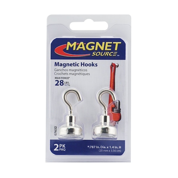 Master Magnetics Magnet Source 1.4 in. L X .787 in. W Silver Magnetic Hook 28 lb. pull 2 pc - 7632
