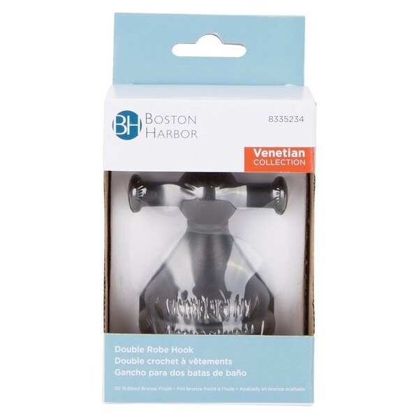 Boston Harbor Double Robe Hook, 2-Hook, Zinc, Oil-Rubbed Bronze, Wall Mounting - L5053-50-10-3L