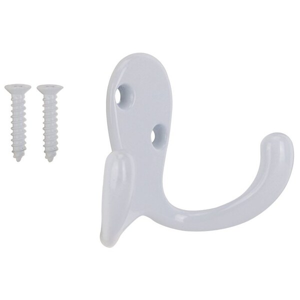 Prosource Coat and Hat Hook, 22 lb, 2-Hook, 7/8 in Opening, Zinc, Powder-Coated - 23263WHB-PS
