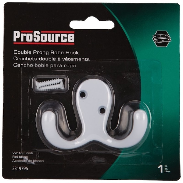 Prosource Coat and Hat Hook, 22 lb, 2-Hook, 7/8 in Opening, Zinc, Powder-Coated - 23263WHB-PS