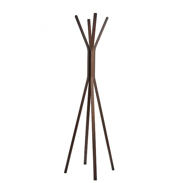 Homeroots Walnut Coat Rack, 16.5 x 16.5 x 68.25 in. - 372979