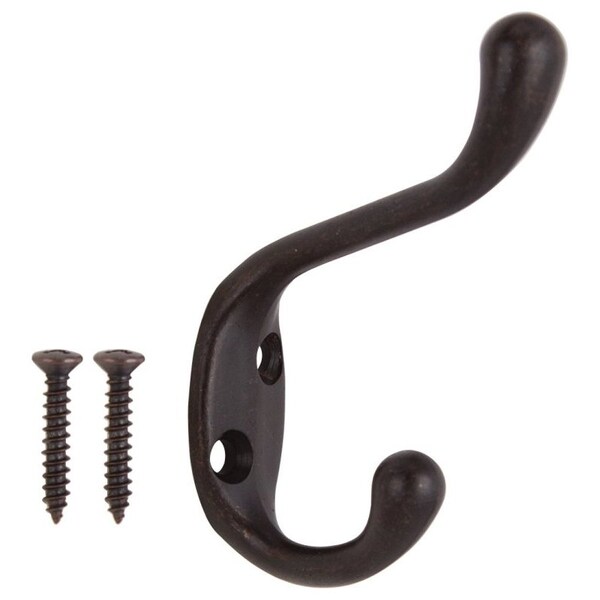 Prosource Coat and Hat Hook, 22 lb, 2-Hook, 1-1/64 in Opening, Zinc, Oil-Rubbed Bronze - H6271007ORB-PS