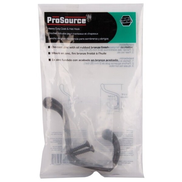 Prosource Coat and Hat Hook, 22 lb, 2-Hook, 1-1/64 in Opening, Zinc, Oil-Rubbed Bronze - H6271007ORB-PS