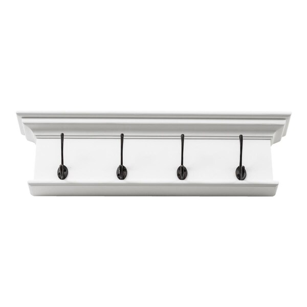 Homeroots 7.87 x 27.56 x 3.94 in. Classic White Four Hook Hanging Coat Rack - 397661