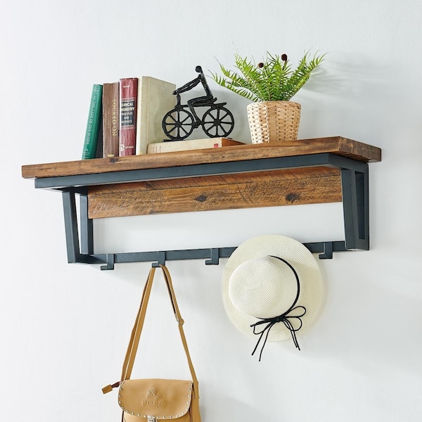 Fondo 40 in. Claremont Rustic Wood Coat Hook with Shelf, Dark & Colonial Brown - FO3843118