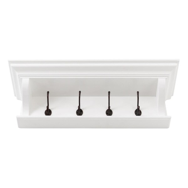 Homeroots 7.87 x 27.56 x 8.27 in. Classic White Wood Wide Four Hook Hanging Coat Rack - 397774