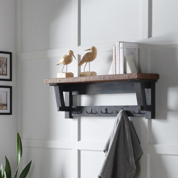 Alaterre Furniture Adam 42"L Wood Coat Hook with Shelf - ANAD24RNB