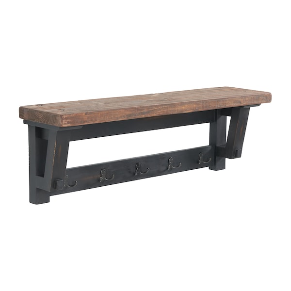Alaterre Furniture Adam 42"L Wood Coat Hook with Shelf - ANAD24RNB