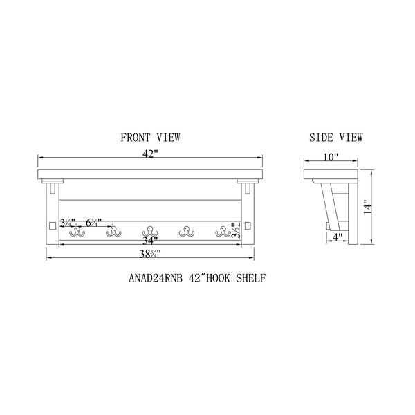Alaterre Furniture Adam 42"L Wood Coat Hook with Shelf - ANAD24RNB