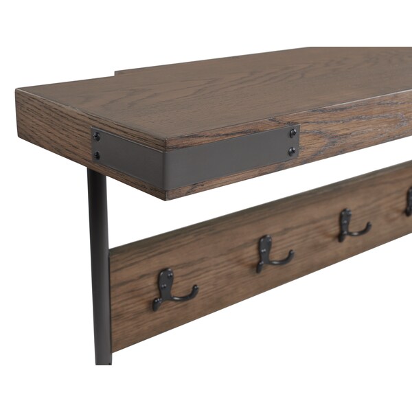 Alaterre Furniture Kyra 42"L Oak and Metal Coat Hook with Shelf and Bench Set - ANKY0324RBG