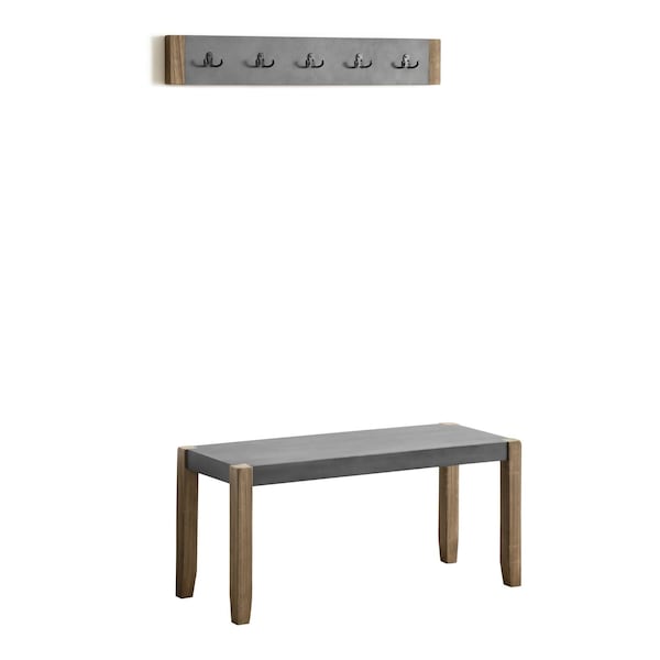 Alaterre Furniture Newport 40" Coat Hook and Faux Concrete Bench Set - ANNP032471