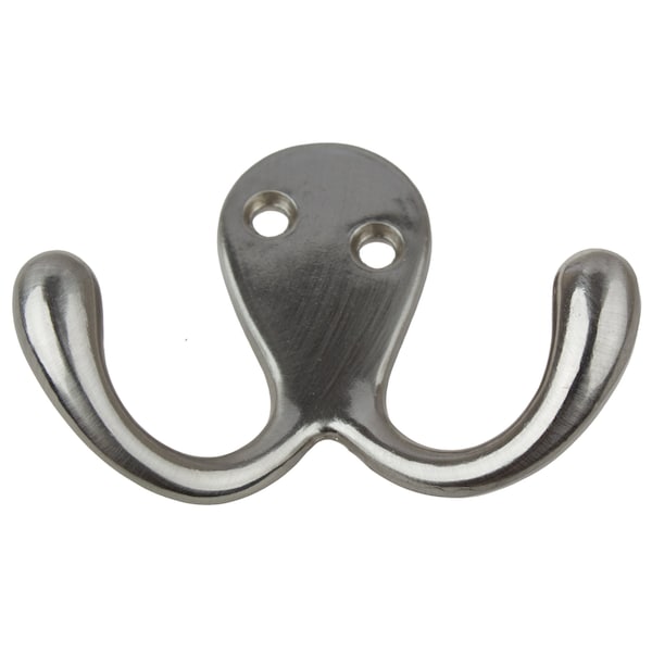 Gliderite Hardware 2 in. Satin Nickel Small Double Coat Hook, 10PK - 7511-SN-10
