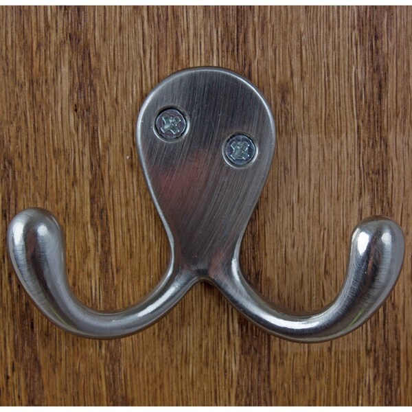 Gliderite Hardware 2 in. Satin Nickel Small Double Coat Hook, 10PK - 7511-SN-10